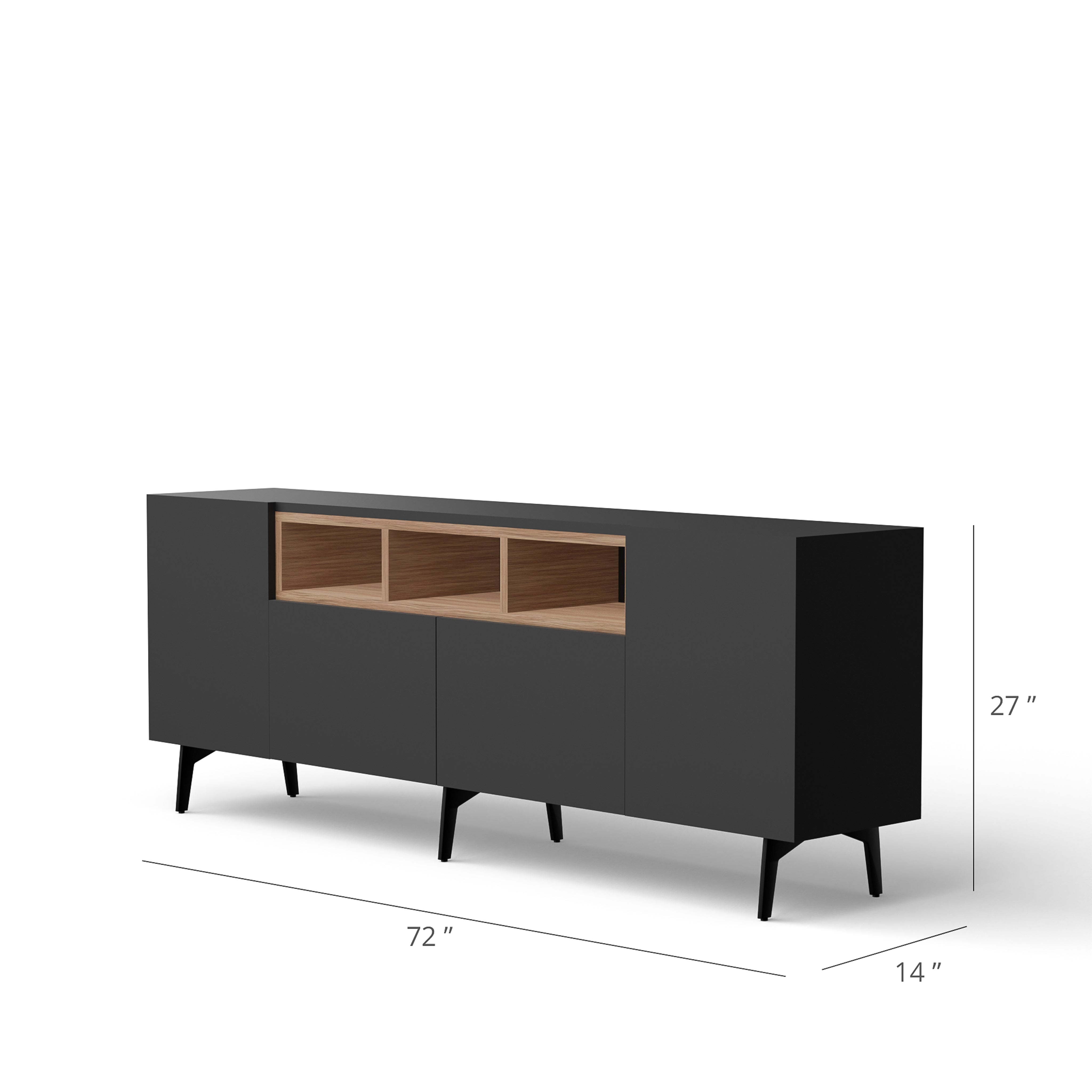 Niko Console - L:72’’ x B:14’’ x H:27’’ In Inches / Black Matt Pre-Laminated Plywood Carcass; Oak Laminate