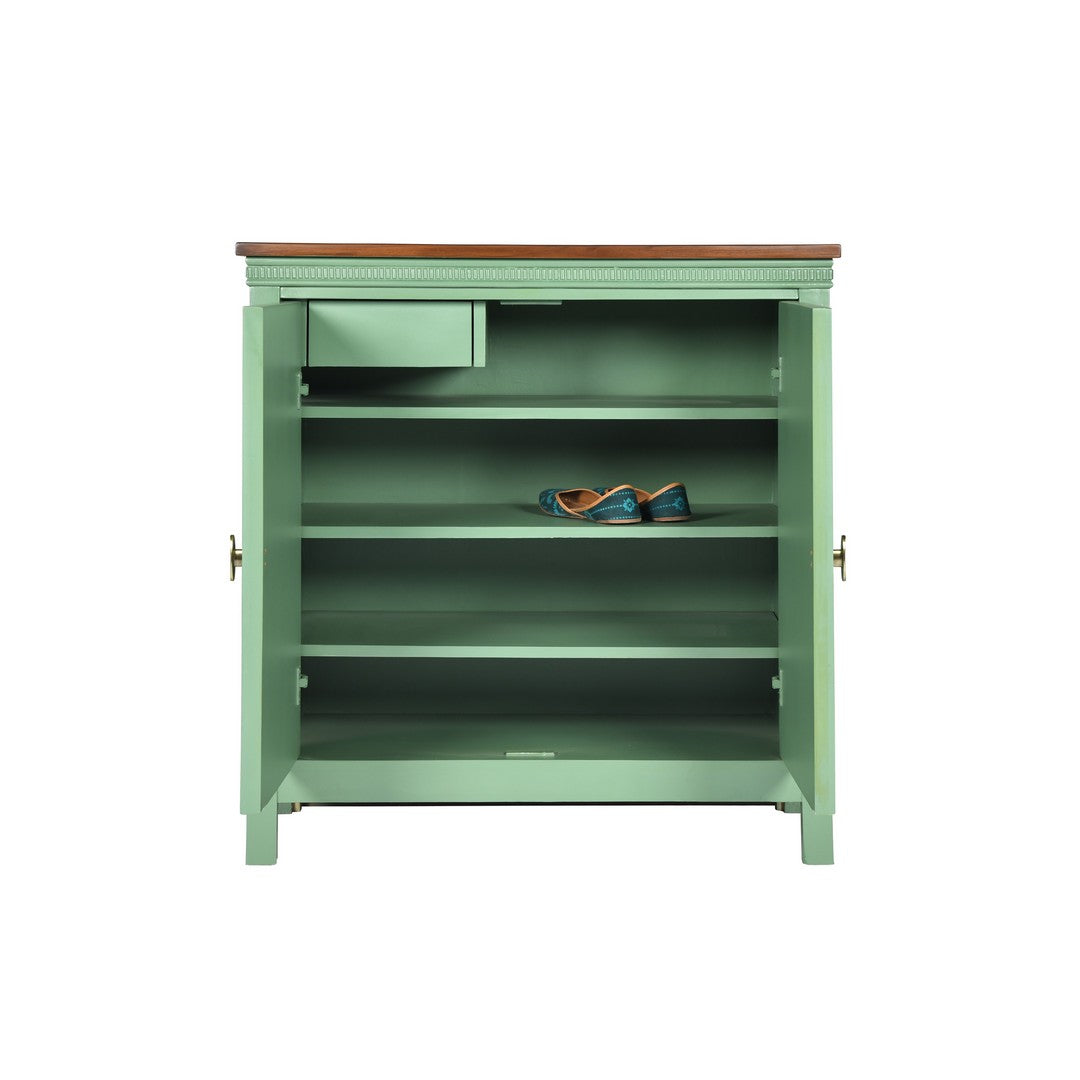 Nile Cabinet - Sage Green / Plywood and teakwood / L: 36’’ W: 15’’ H: 40’’; Shelf Height: 7.5’’ - Furniture