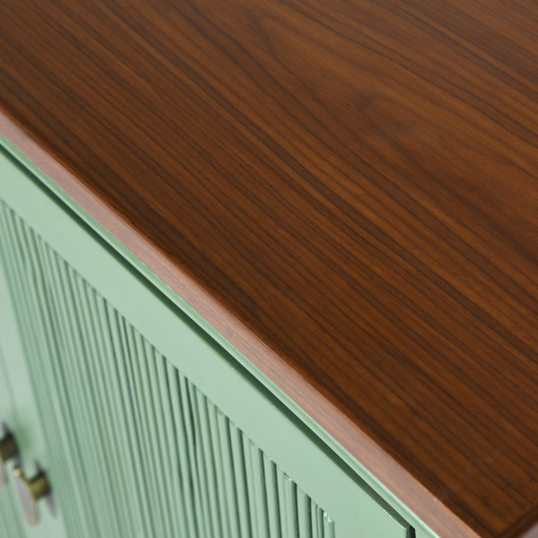 Nile Cabinet - Sage Green / Plywood and teakwood / L: 36’’ W: 15’’ H: 40’’; Shelf Height: 7.5’’ - Furniture