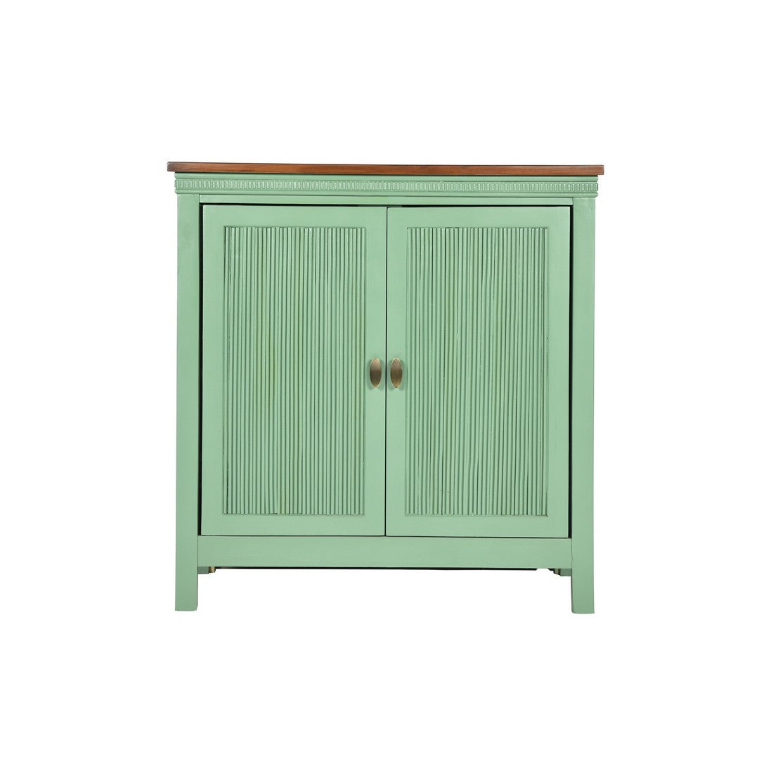 Nile Cabinet - Sage Green / Plywood and teakwood / L: 36’’ W: 15’’ H: 40’’; Shelf Height: 7.5’’ - Furniture