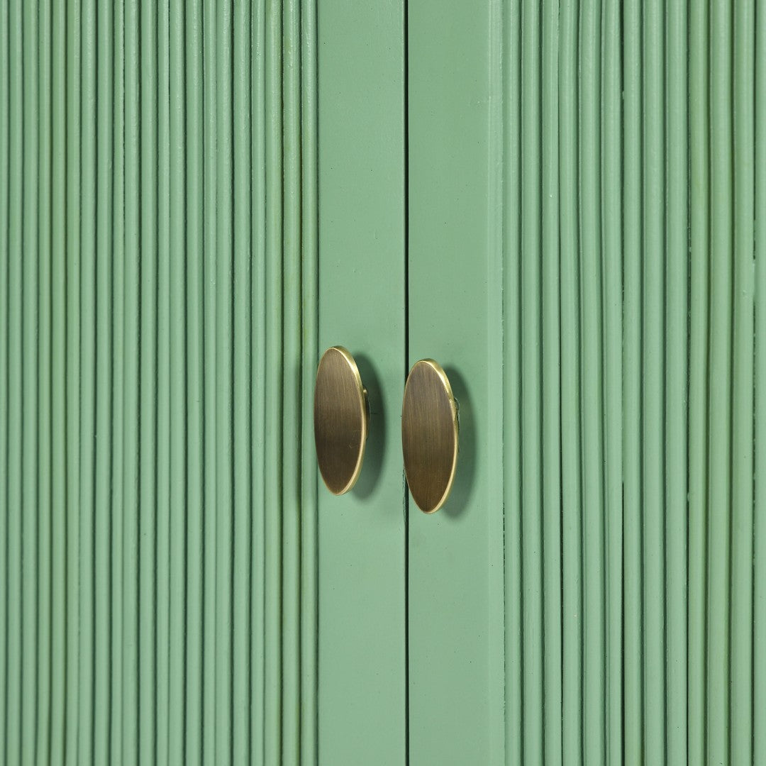 Nile Cabinet - Sage Green / Plywood and teakwood / L: 36’’ W: 15’’ H: 40’’; Shelf Height: 7.5’’ - Furniture