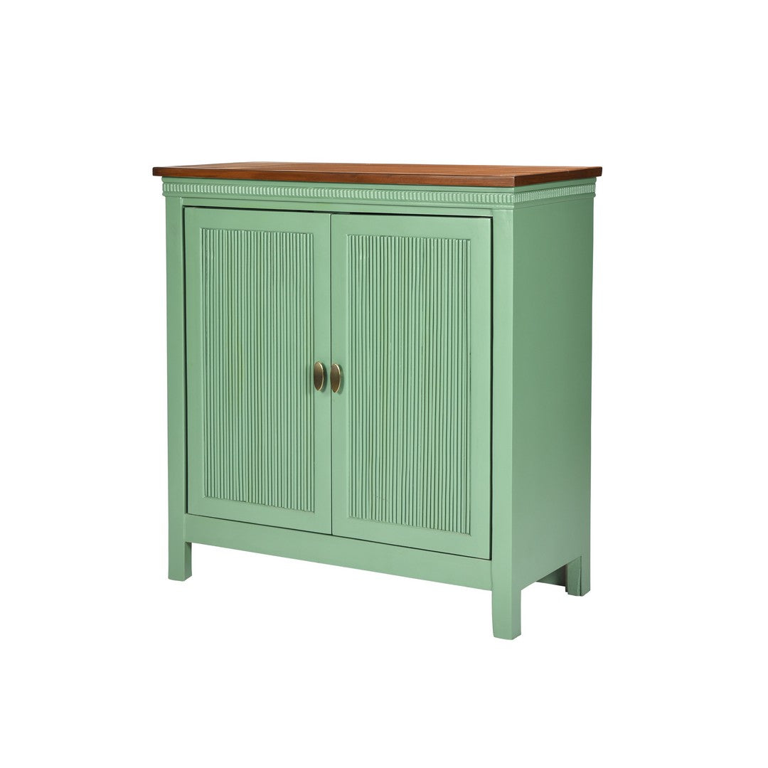 Nile Cabinet - Sage Green / Plywood and teakwood / L: 36’’ W: 15’’ H: 40’’; Shelf Height: 7.5’’ - Furniture