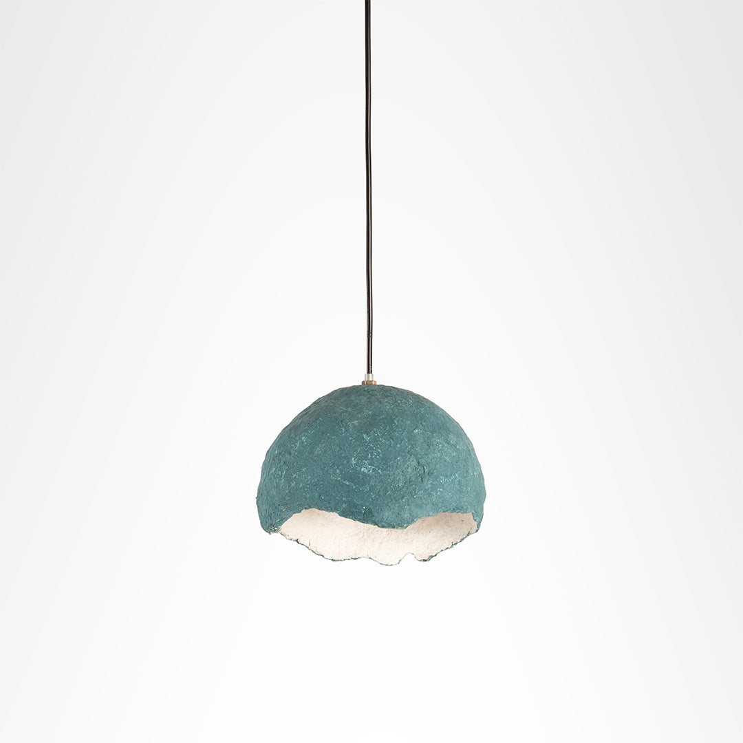 Nira Dome Pendant Lamp - Blue / Dia: 9’’ H: 9’’ / Papier Mâché - Lighting