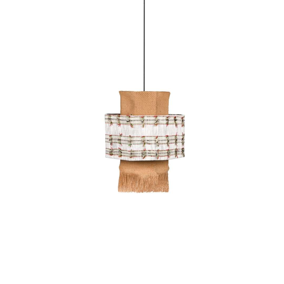 Niuland Jute Pendant Lamp - Natural / Jute, jacquard, fabric and iron / D: 15’’ H: 18’’ - Lighting