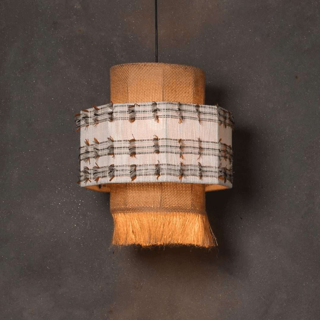 Niuland Jute Pendant Lamp - Natural / Jute, jacquard, fabric and iron / D: 15’’ H: 18’’ - Lighting