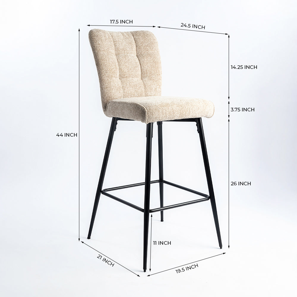 Niva Bar Chair - Mild Steel and Upholstery / CM - L:- 44 x W:- 62 x H:- 112 - Indoor Furniture