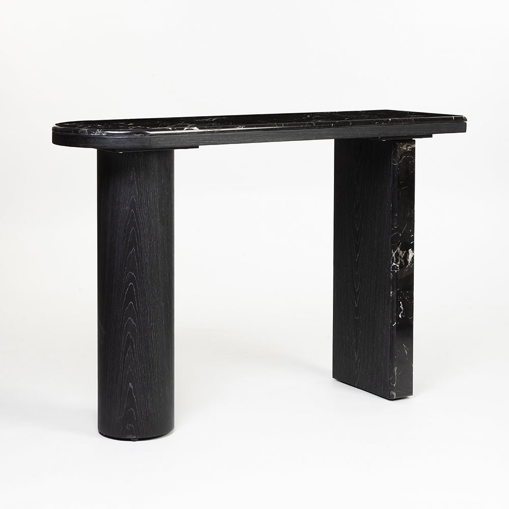 Noir Marble Console - L: 47’’ W: 13.75’’ H: 31.5’’ / Black / Black Marble and Wood - Indoor Furniture