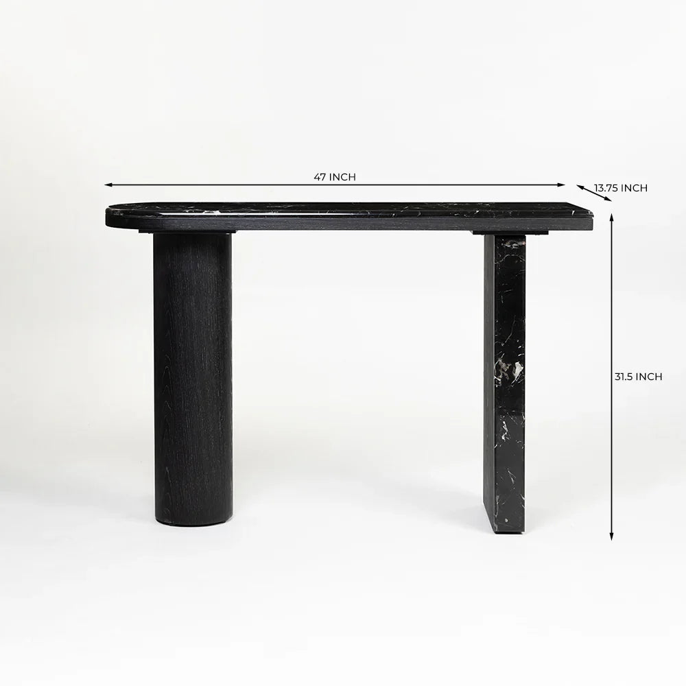 Noir Marble Console - L: 47’’ W: 13.75’’ H: 31.5’’ / Black / Black Marble and Wood - Indoor Furniture