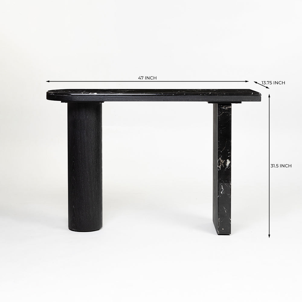 Noir Marble Console - L: 47’’ W: 13.75’’ H: 31.5’’ / Black / Black Marble and Wood - Indoor Furniture