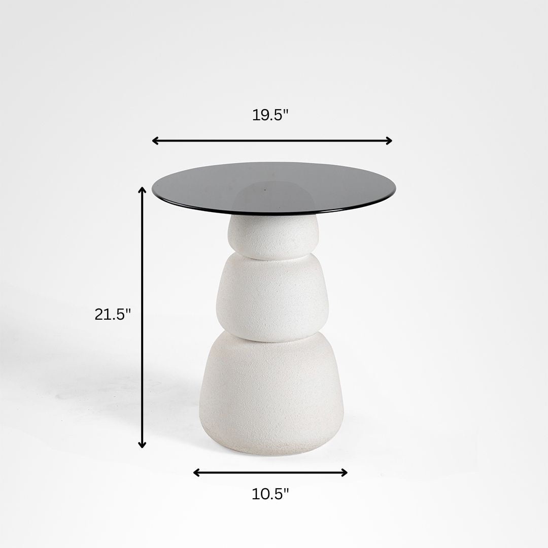 Noir Side Table - White / HDF and Glass / Dia: 19.5’’ H: 21.5’’ - Indoor Furniture