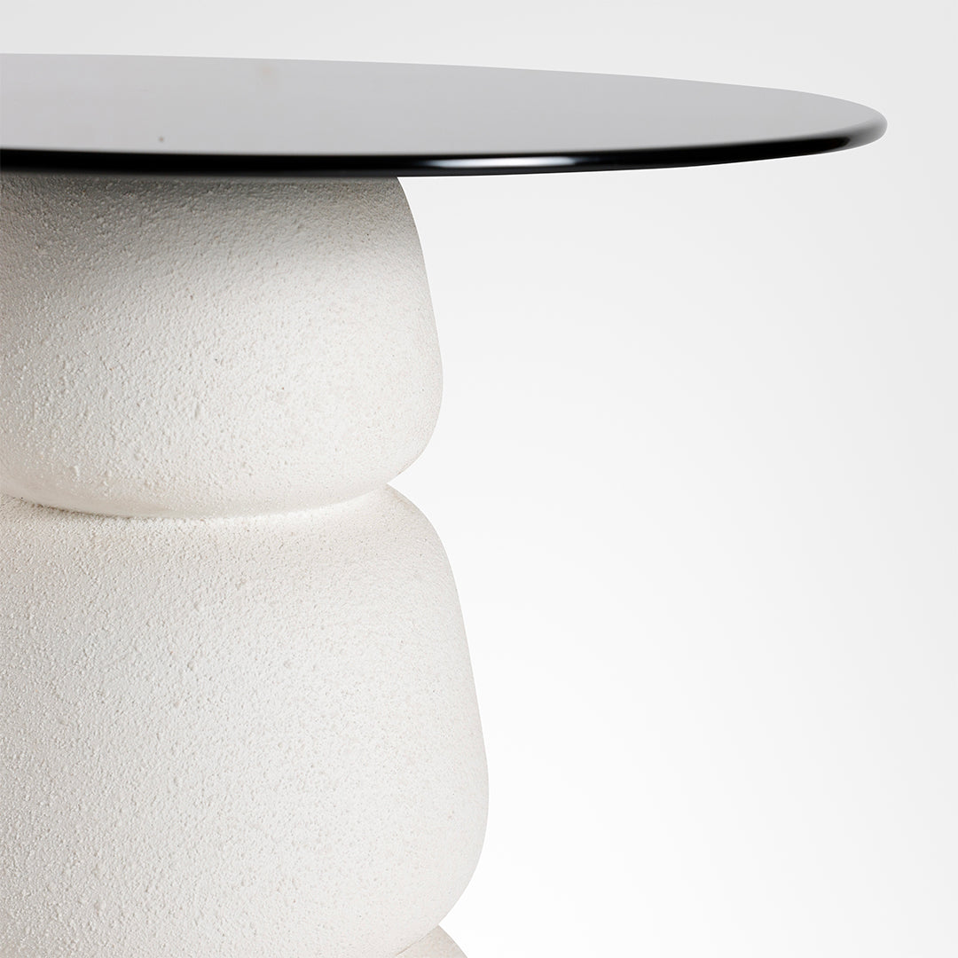 Noir Side Table - White / HDF and Glass / Dia: 19.5’’ H: 21.5’’ - Indoor Furniture