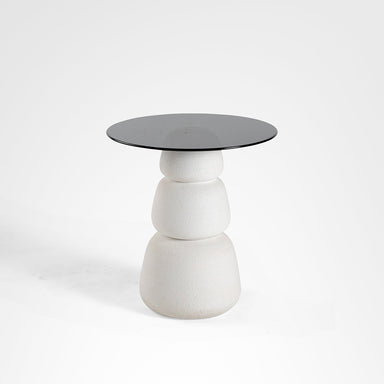 Noir Side Table - White / HDF and Glass / Dia: 19.5’’ H: 21.5’’ - Indoor Furniture