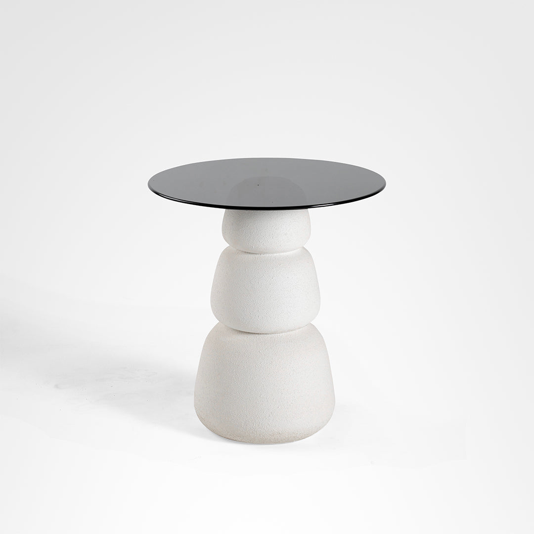 Noir Side Table - White / HDF and Glass / Dia: 19.5’’ H: 21.5’’ - Indoor Furniture