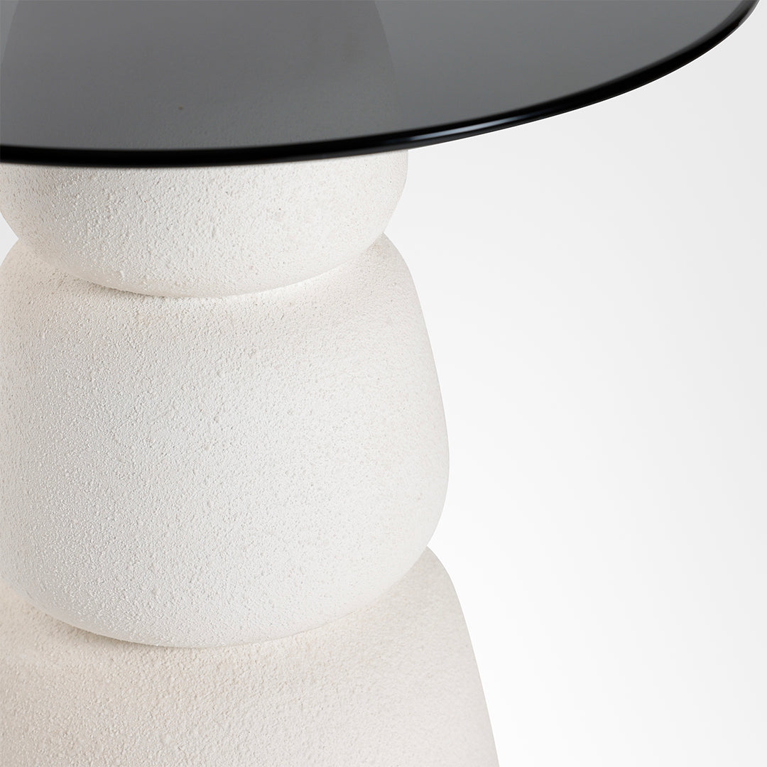 Noir Side Table - White / HDF and Glass / Dia: 19.5’’ H: 21.5’’ - Indoor Furniture