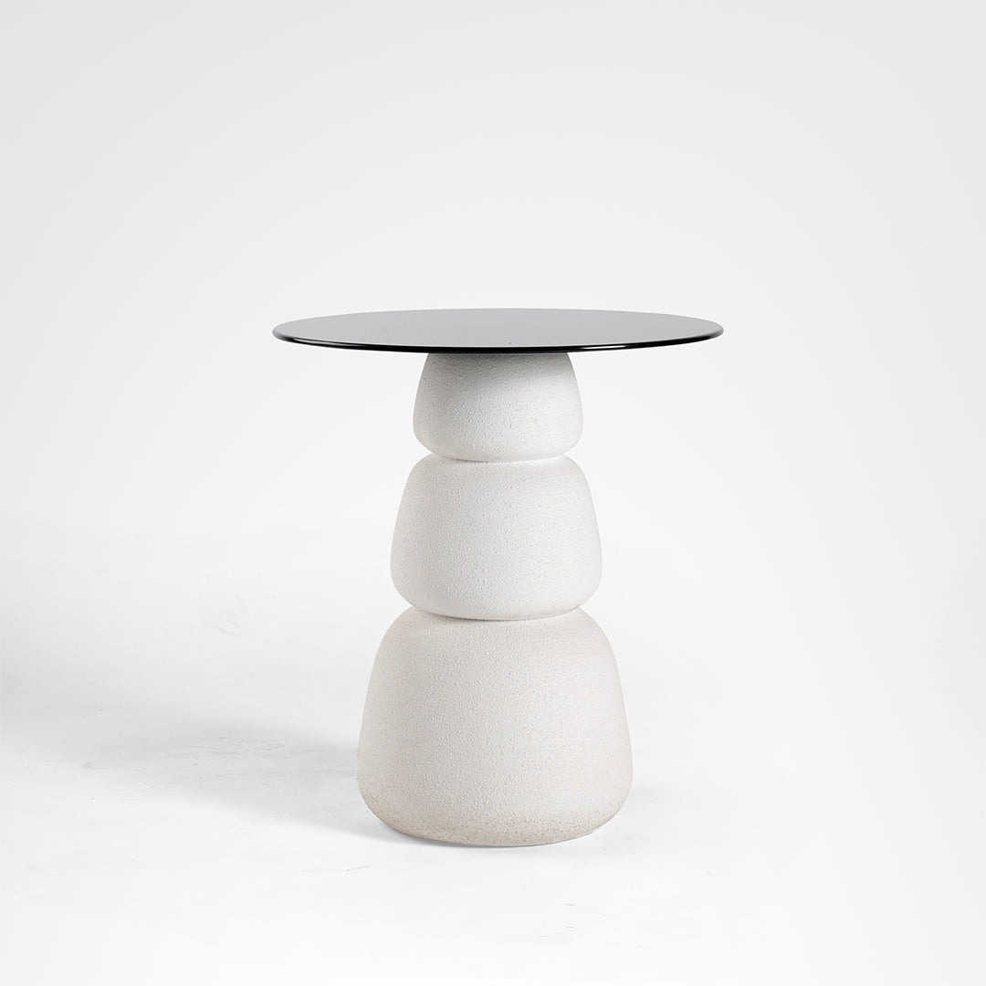 Noir Side Table - White / HDF and Glass / Dia: 19.5’’ H: 21.5’’ - Indoor Furniture