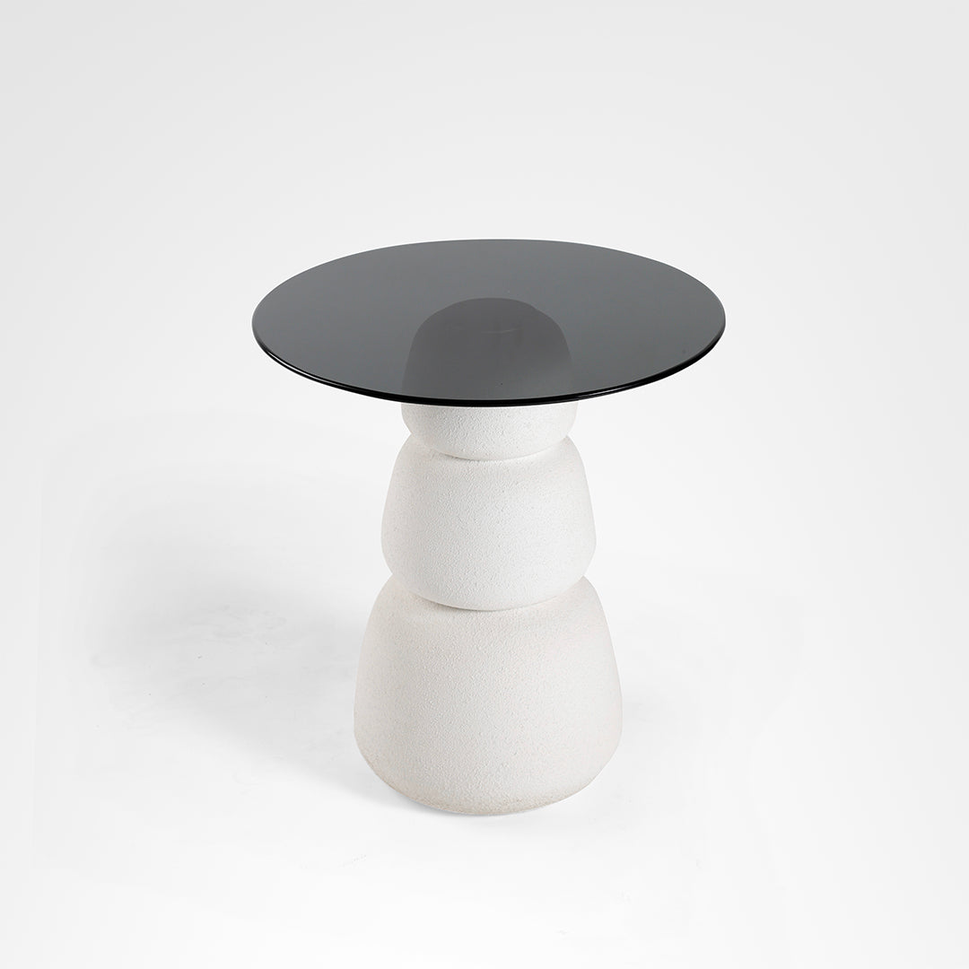 Noir Side Table - White / HDF and Glass / Dia: 19.5’’ H: 21.5’’ - Indoor Furniture