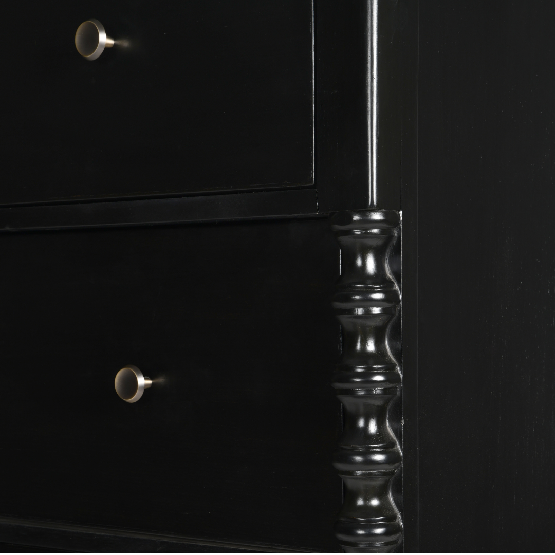 Noir Storage Cabinet - Black / Frame: Teak veneer and plywood; Legs: Teakwood; Storage: Lined with laminate inside;