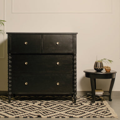 Noir Storage Cabinet - Black / Frame: Teak veneer and plywood; Legs: Teakwood; Storage: Lined with laminate inside;
