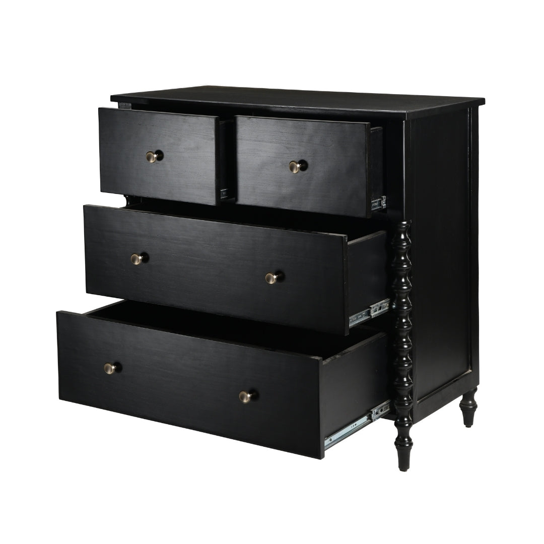 Noir Storage Cabinet - Black / Frame: Teak veneer and plywood; Legs: Teakwood; Storage: Lined with laminate inside;