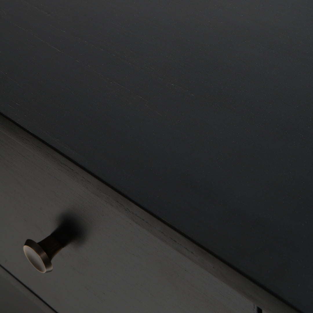 Noir Storage Cabinet - Black / Frame: Teak veneer and plywood; Legs: Teakwood; Storage: Lined with laminate inside;