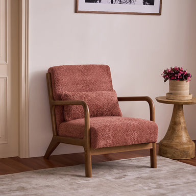 Nordic Lounge Chair - L: 66 x W: 83 x H: 76 In Cms / Boucle fabric + Rubber wood / Rose brown - Indoor Furniture