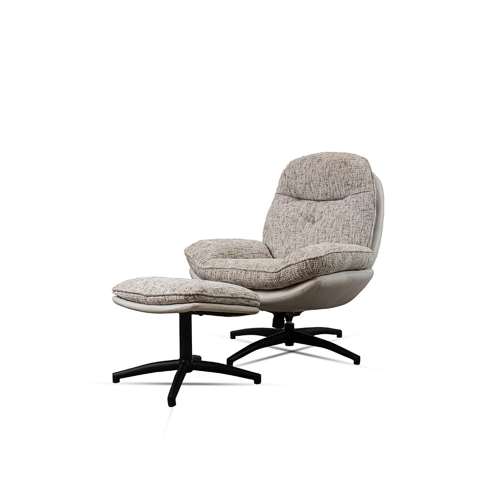 Nordic Sand recliner with Ottoman - L:- 93 x W:-78 x H:-99 In Cms / Cotton fabric + Iron - Indoor Furniture