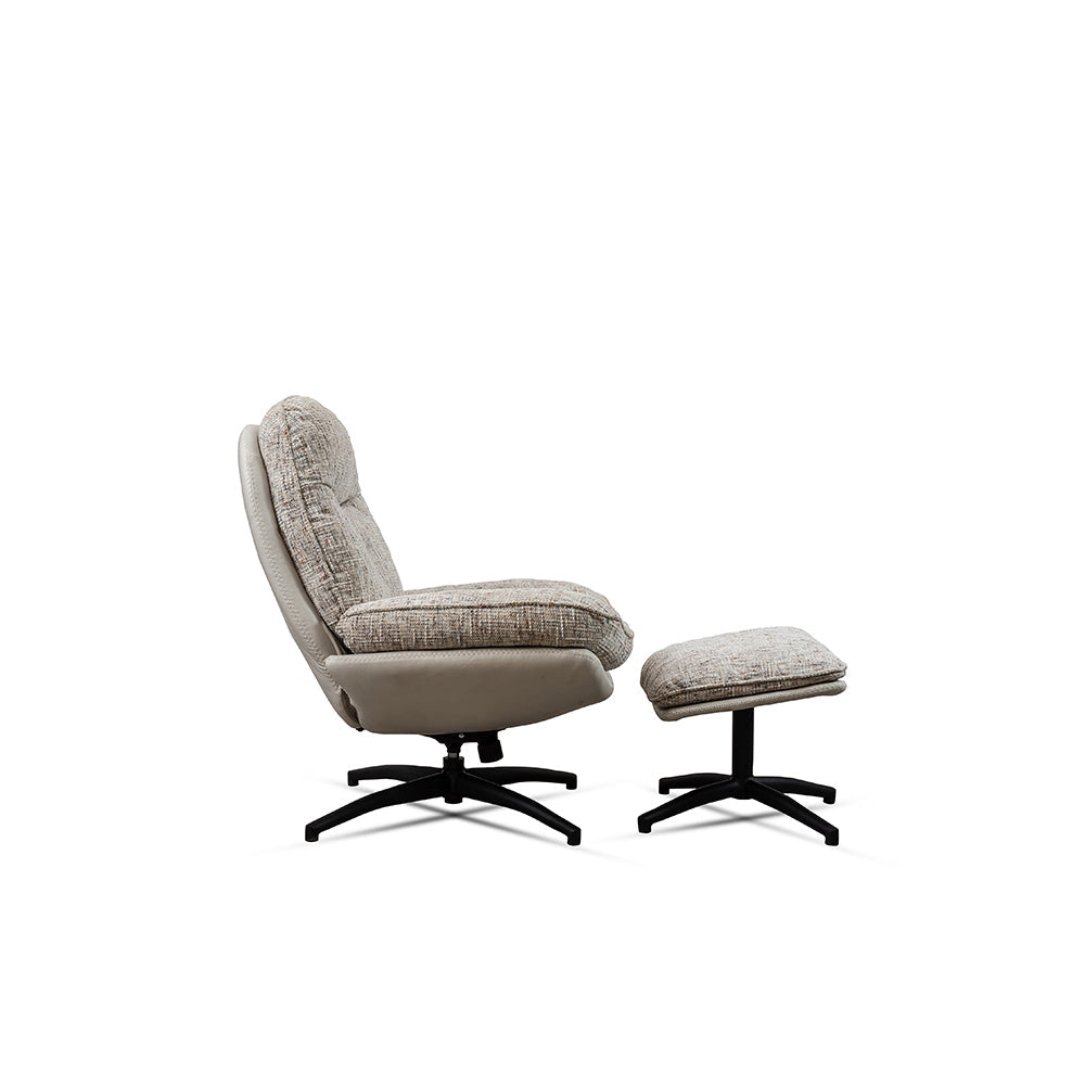 Nordic Sand recliner with Ottoman - L:- 93 x W:-78 x H:-99 In Cms / Cotton fabric + Iron - Indoor Furniture