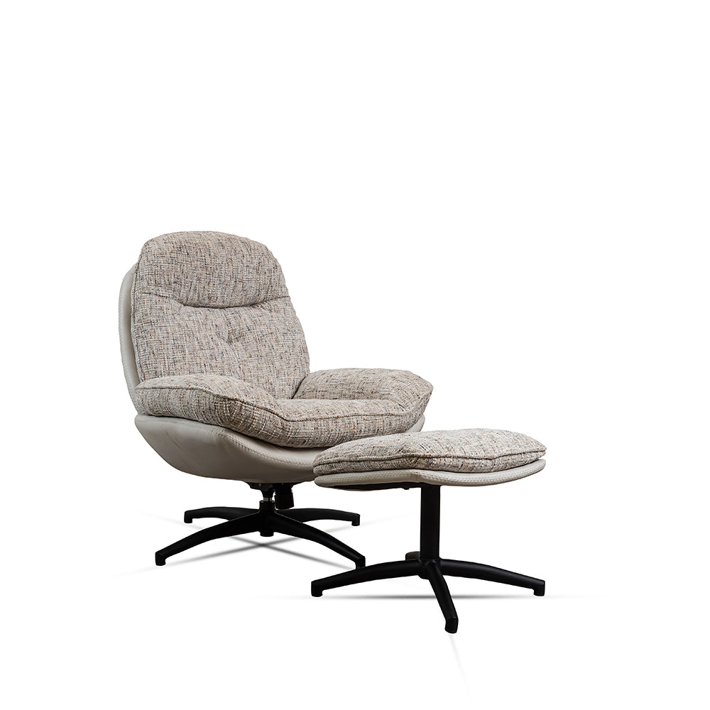 Nordic Sand recliner with Ottoman - L:- 93 x W:-78 x H:-99 In Cms / Cotton fabric + Iron - Indoor Furniture