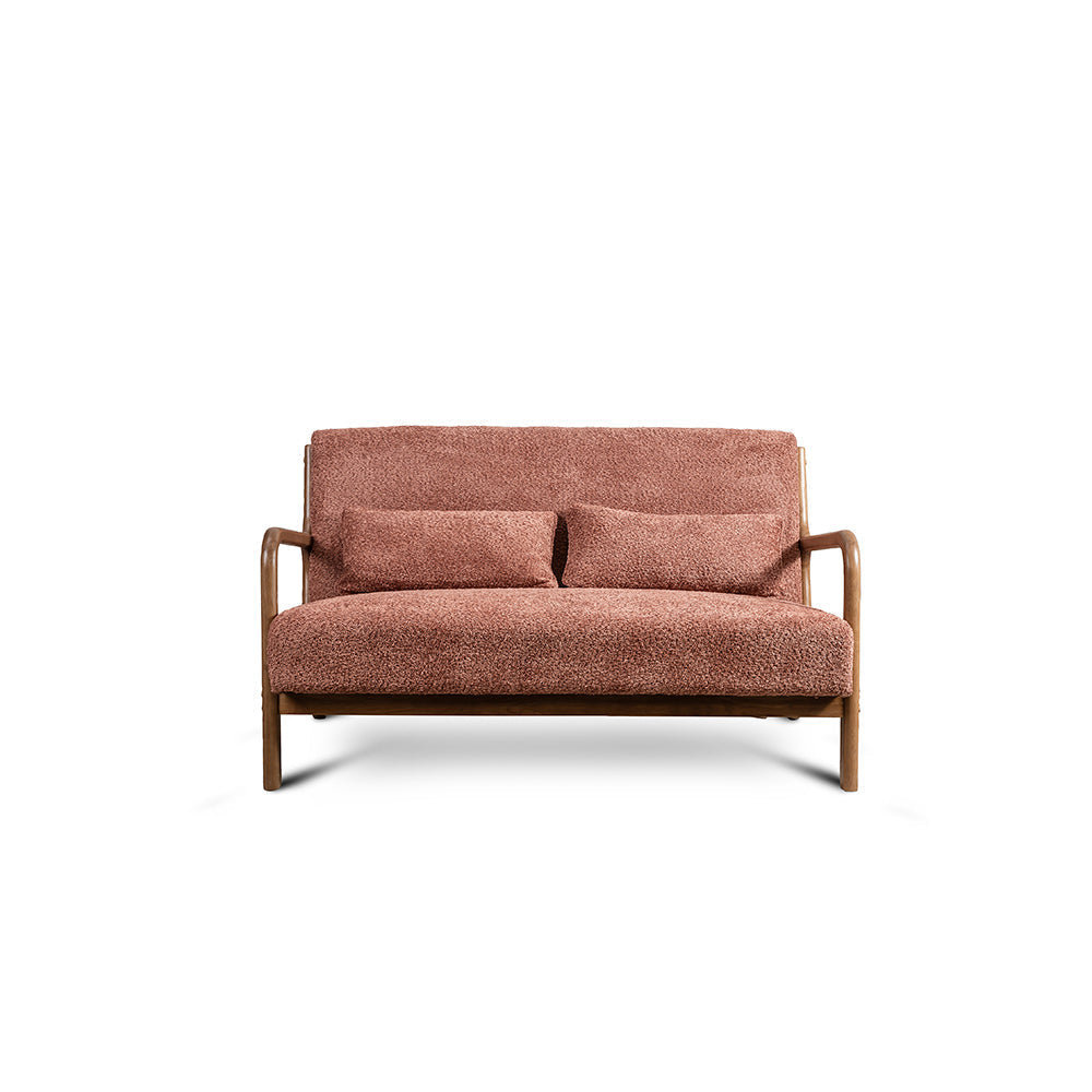 Nordic Sofa - L:- 130 x W:- 83 x H:- 7 In Cms / Boucle fabric + Rubber wood / Rose brown - Indoor Furniture