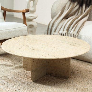 Norge Coffee Table Travertine - L:130x W:127x H:69 In Cms / Brown / Marble - Indoor Furniture