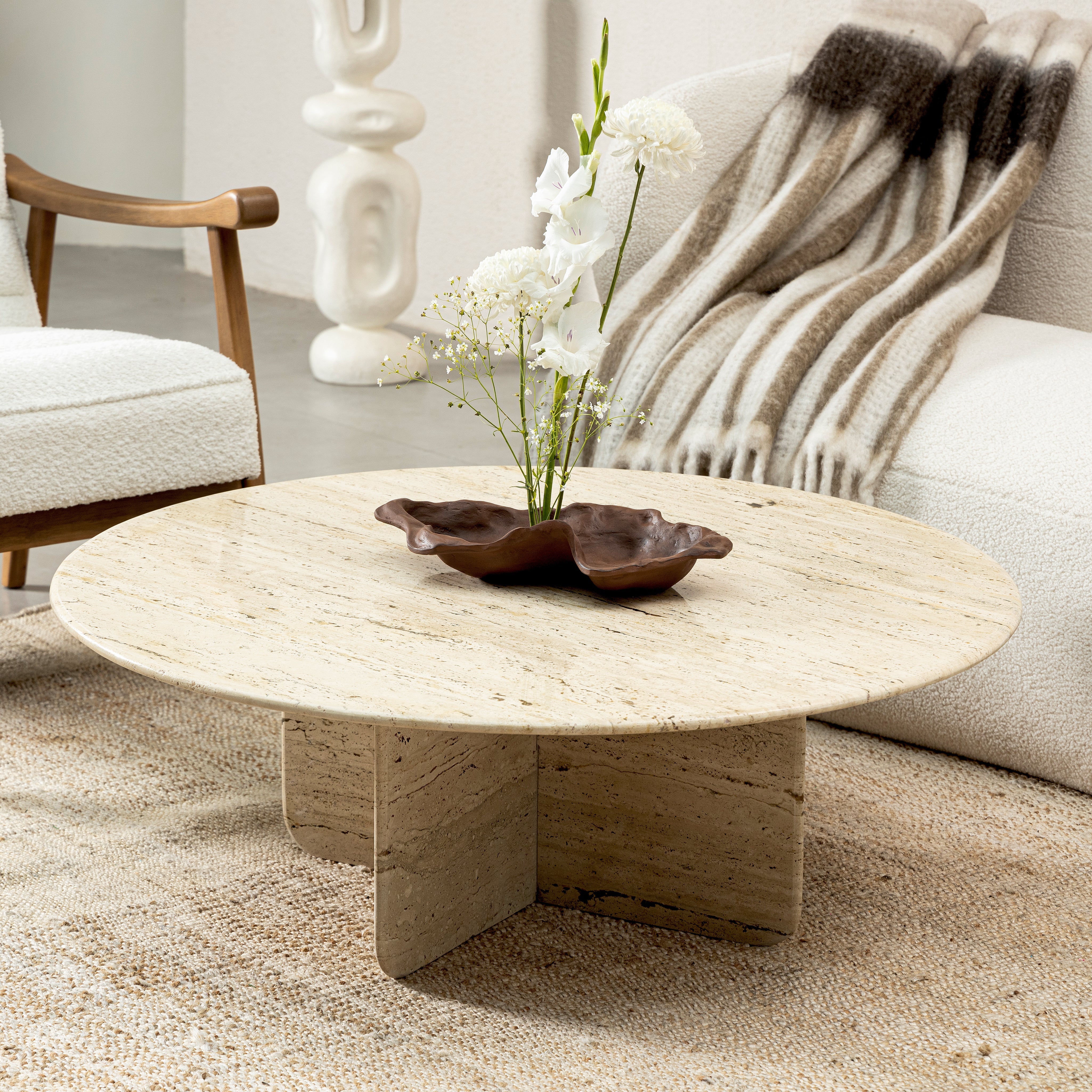 Norge Coffee Table Travertine - L:130x W:127x H:69 In Cms / Brown / Marble - Indoor Furniture