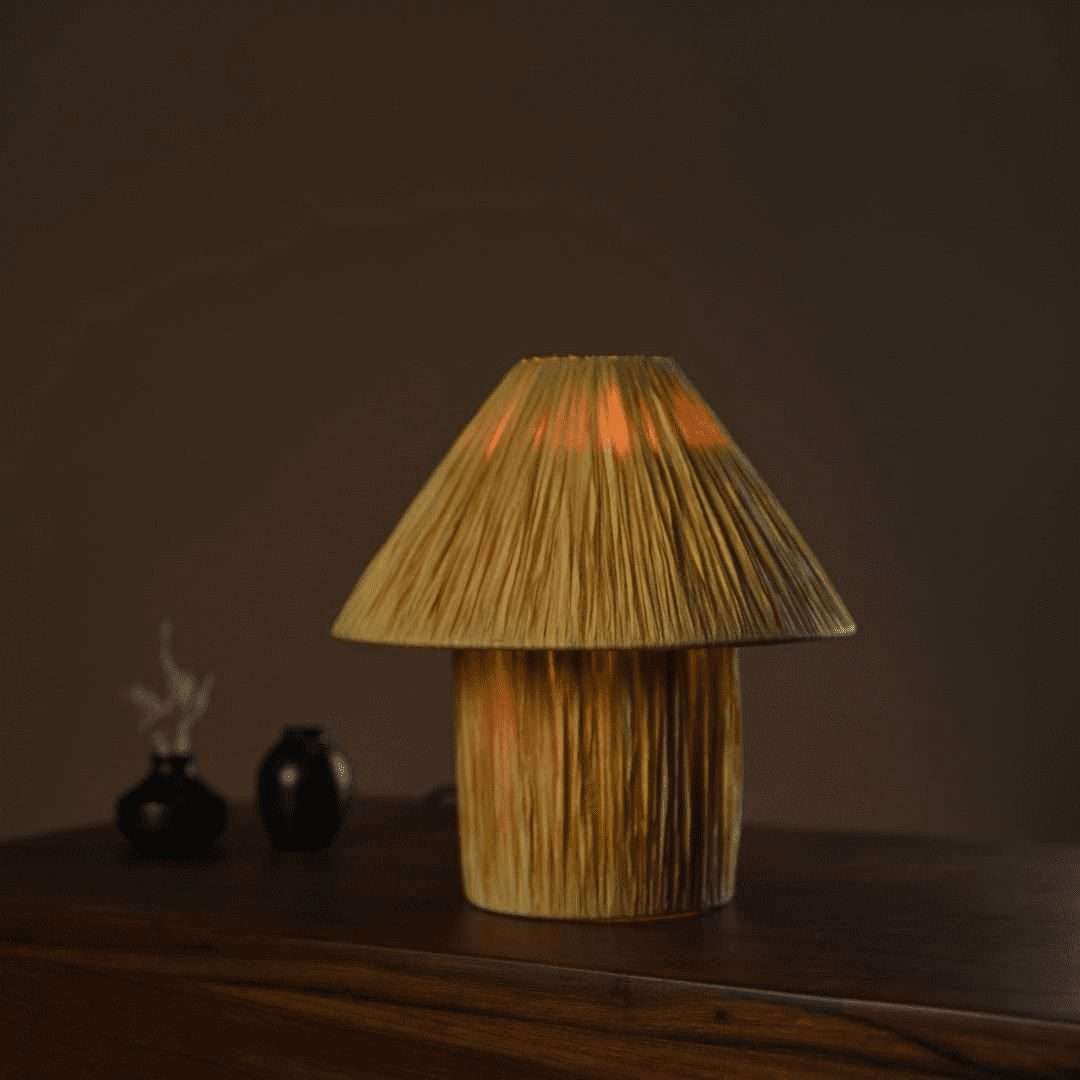 Nsong Rafia Table Lamp - Natural / Rafia and iron / D (Shade): 10’’ D (Base): 6’’ H (Stand): 10’’ - Lighting