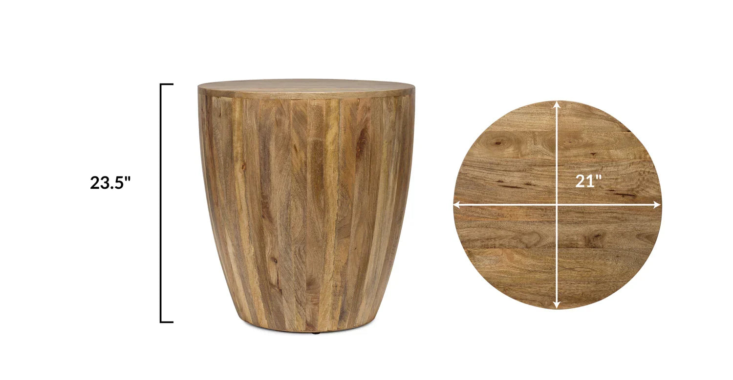 Olivia Drum Side Table - Light Walnut / Wood / L:53 x D:53 x H:60 in cm - Indoor Furniture