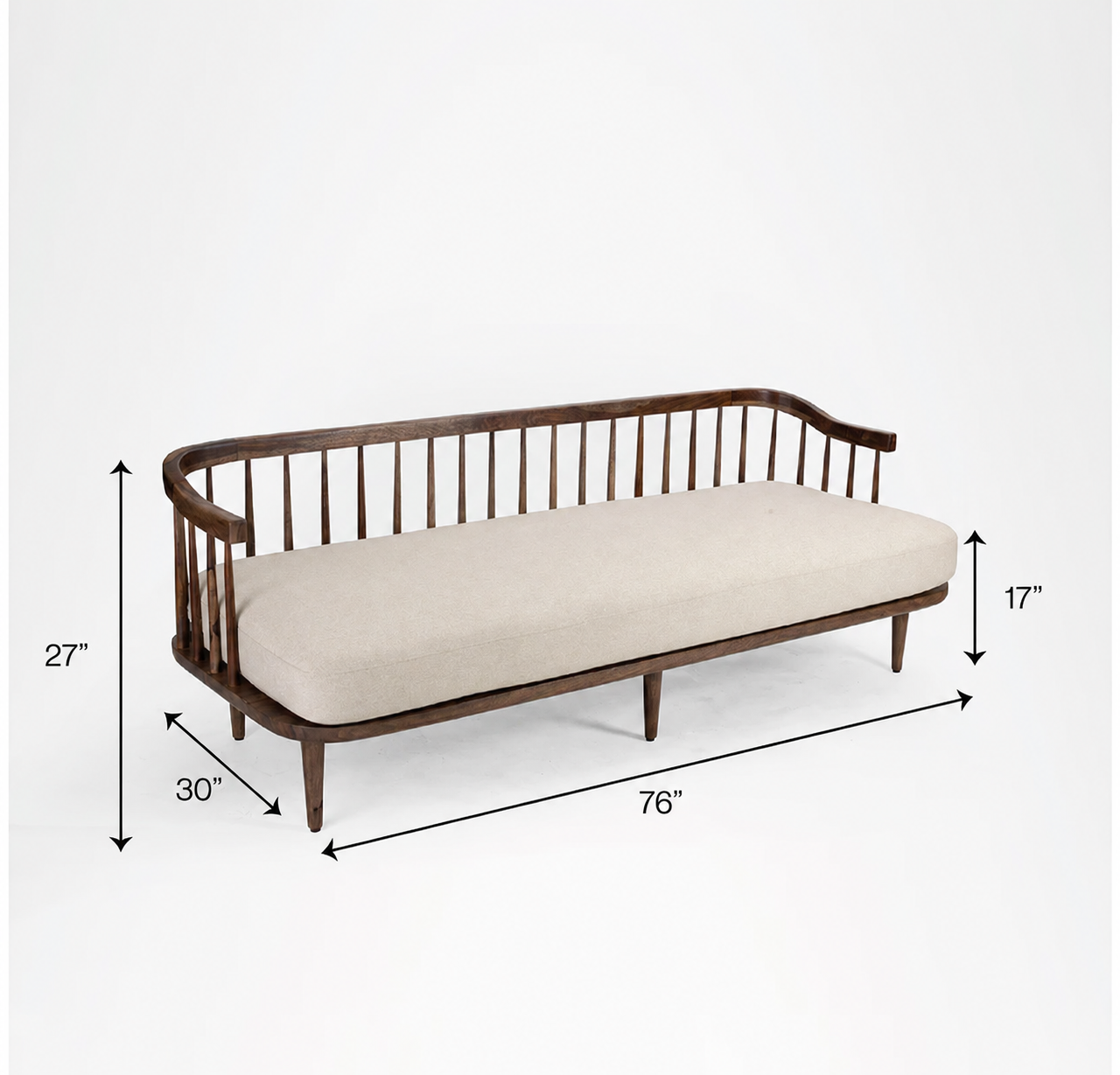 Onyx Sofa - W: 76’’ D: 30’’ H: 27’’ SH: 17’’ / Walnut / Sheesham Wood - Furniture