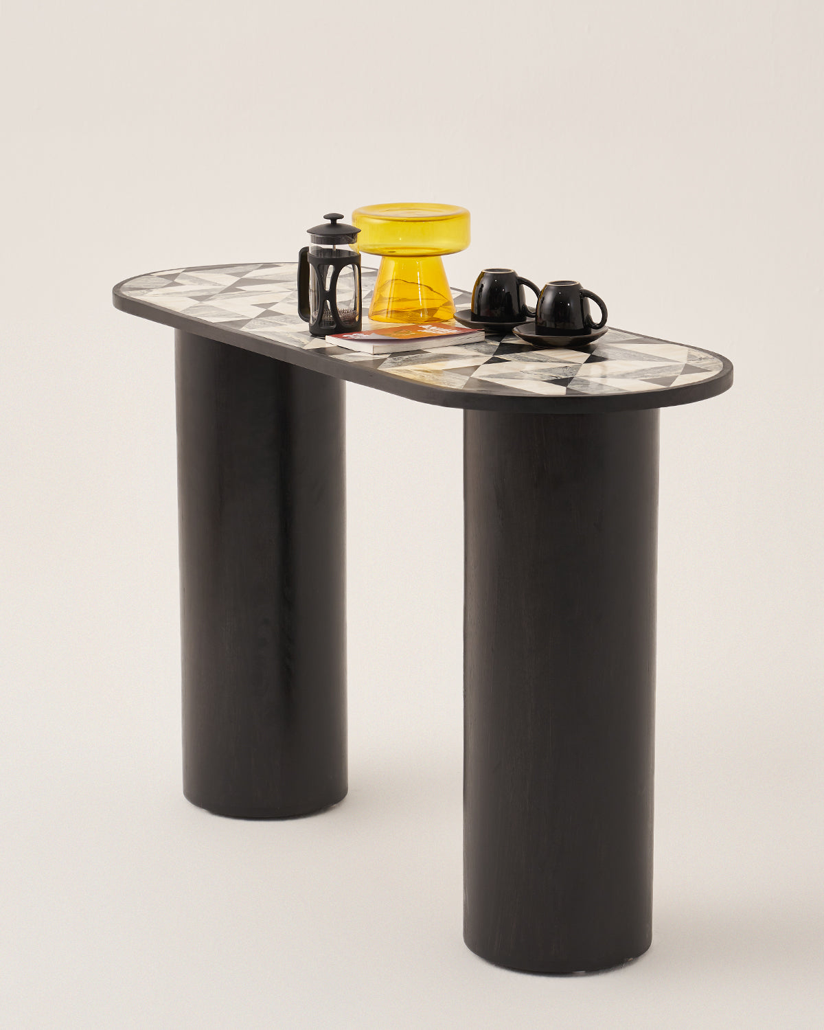 Oro Inlay Table - Black / Wood & Bone / 125L X 45W X 76H In Cms - Indoor Furniture