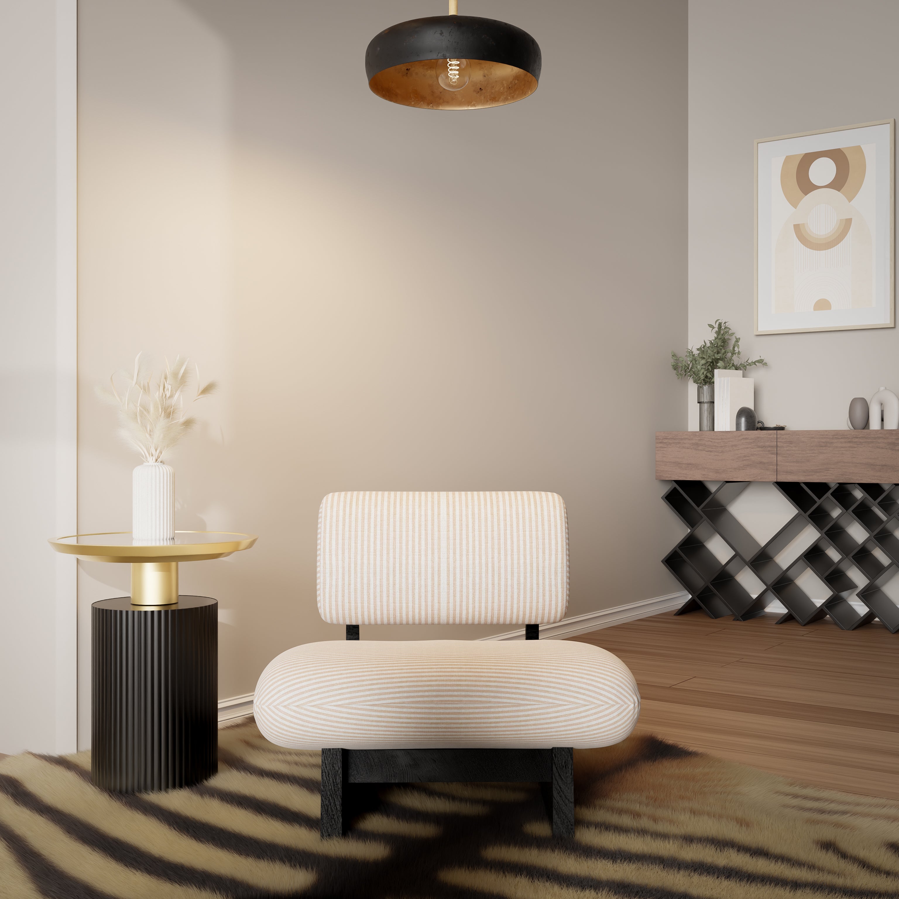 Osaka II Lounge Chair - Black Distressed/Charcoal White Oak Frame; The White AW-76 Ply & Foam Upholstery Seat;