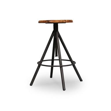 Oxford Metal Bar Stool - Natural / Wood and MS / L:53 x D:53 x Maximum adjustable Height:80 and Minimum adjustable