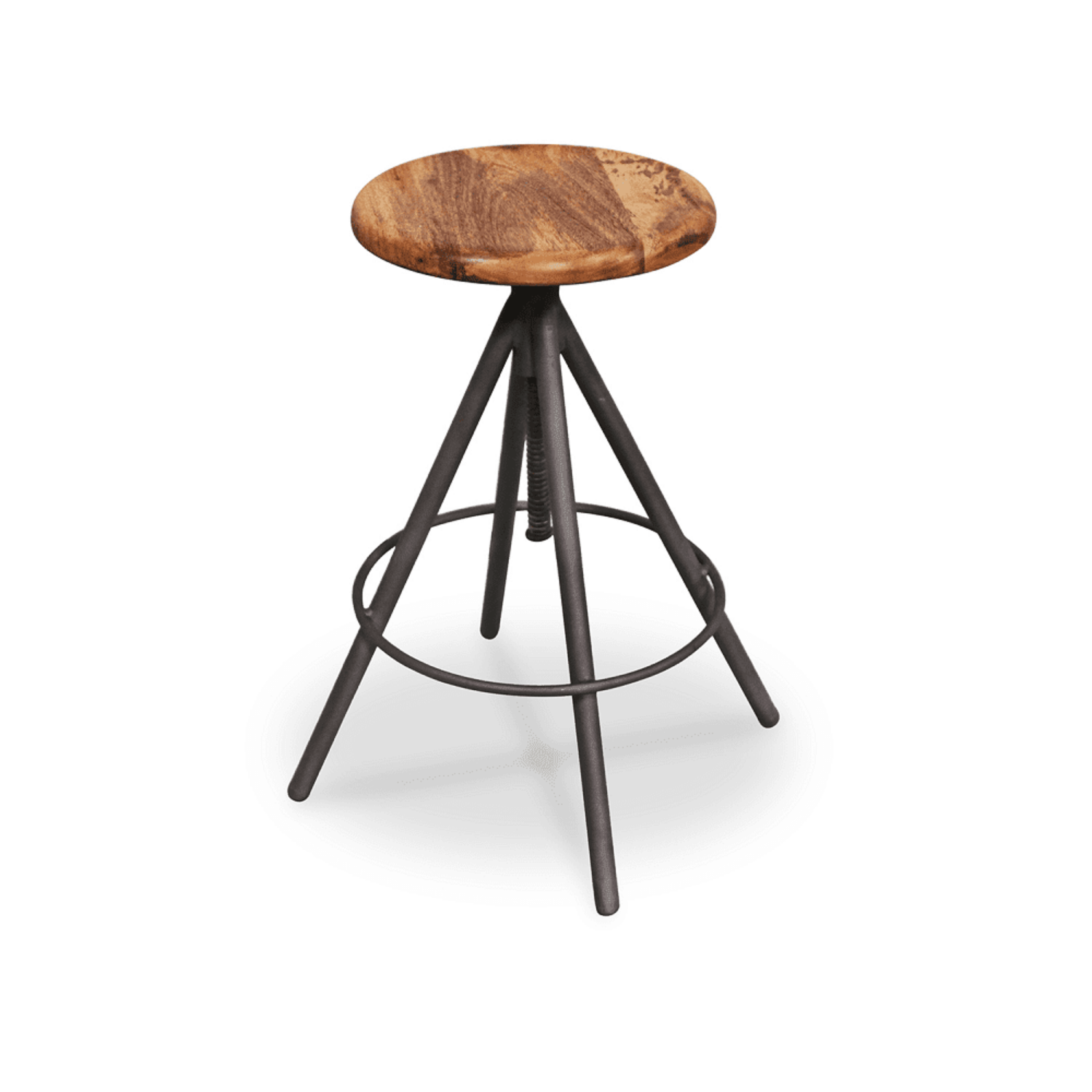 Oxford Metal Bar Stool - Natural / Wood and MS / L:53 x D:53 x Maximum adjustable Height:80 and Minimum adjustable