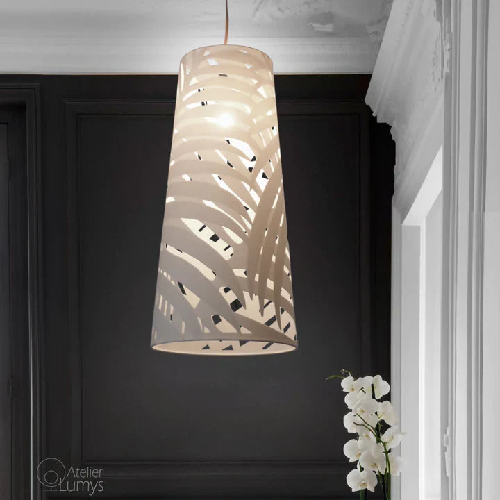 Palme Cone Hanging Lamp - L:6’’ W:9’’ H: 20’’ / White / Mild Steel and Poplin - Lighting