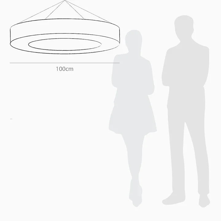 Paloma Donut Hanging Lamp - Dia: 100’’ H: 20’’ / BLACK AND WHITE / Mild Steel, Crepe and Satin - Lighting