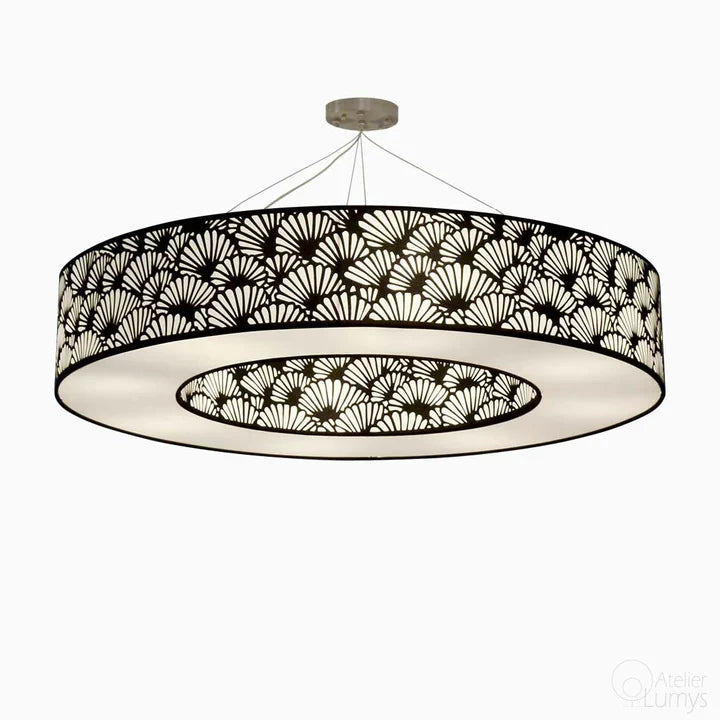 Paloma Donut Hanging Lamp - Dia: 100’’ H: 20’’ / BLACK AND WHITE / Mild Steel, Crepe and Satin - Lighting