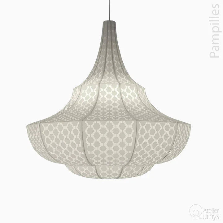 Pampille Chandelier Hanging Lamp - D:28’’ H: 28’’ / WHITE / Mild Steel and Poplin - Lighting