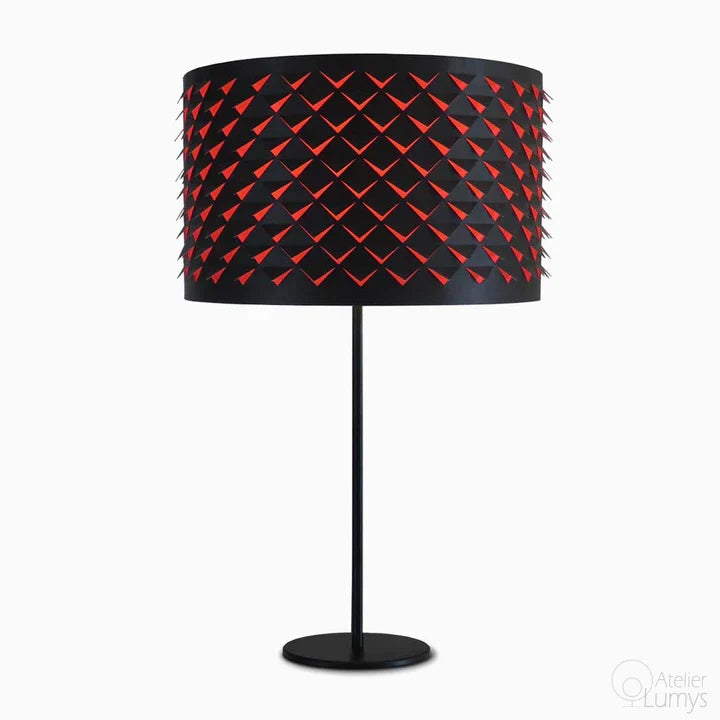 Pango Table Lamp - Dia: 15’’ H: 23’’ / Black and Red / Mild Steel and Satin Lycra Fabric - Lighting