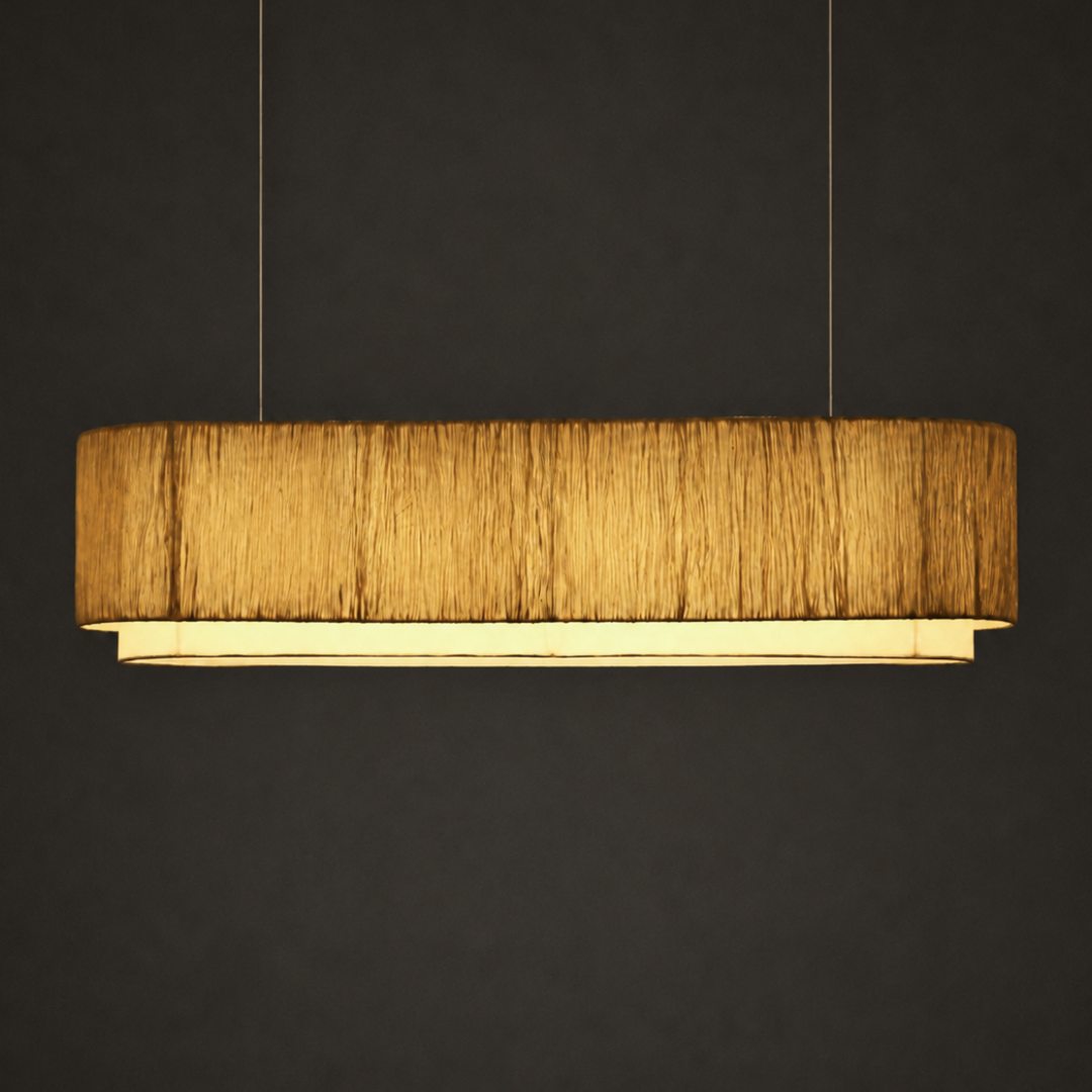 Papyrus Capsule Pendant Lamp - H: 13’’ W: 51’’ / Banana Fiber paper - Lighting