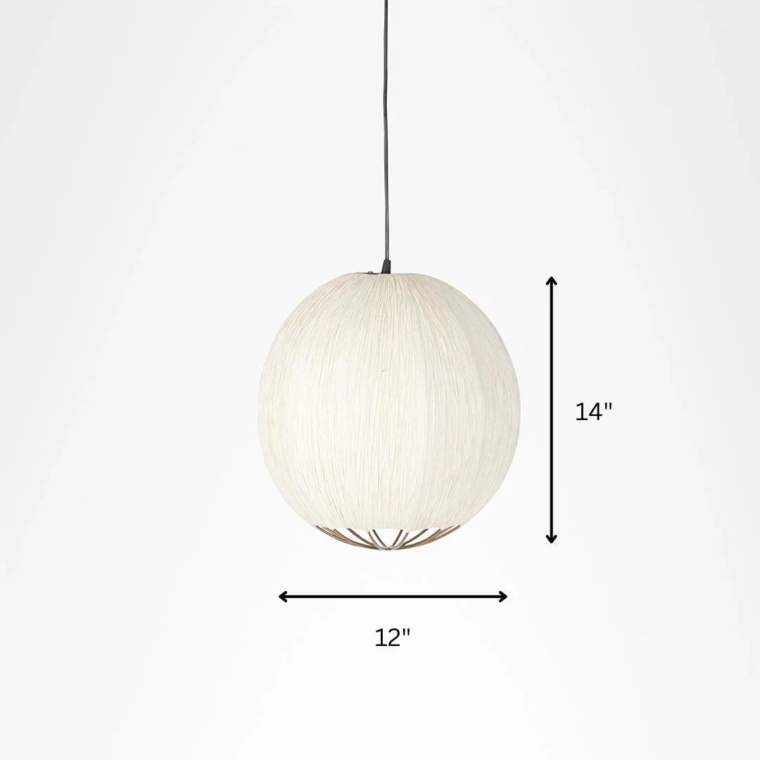 Papyrus Cluster of 3 Pendant Lamps - Banana Fiber paper / Cocoon: Dia: 9’’ H: 20’’ Bloom: Dia: 9’’ H: 15’’ Orb: Dia: