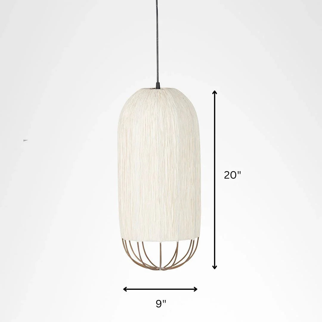 Papyrus Cluster of 3 Pendant Lamps - Banana Fiber paper / Cocoon: Dia: 9’’ H: 20’’ Bloom: Dia: 9’’ H: 15’’ Orb: Dia: