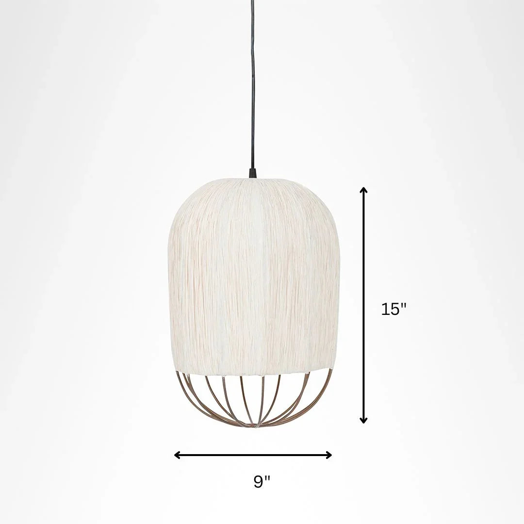 Papyrus Cluster of 3 Pendant Lamps - Banana Fiber paper / Cocoon: Dia: 9’’ H: 20’’ Bloom: Dia: 9’’ H: 15’’ Orb: Dia: