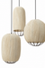 Papyrus Cluster of 3 Pendant Lamps - Banana Fiber paper / Cocoon: Dia: 9’’ H: 20’’ Bloom: Dia: 9’’ H: 15’’ Orb: Dia: