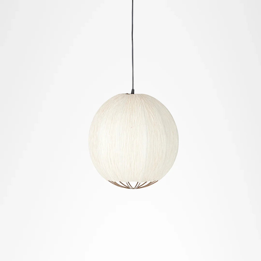 Papyrus Cluster of 3 Pendant Lamps - Banana Fiber paper / Cocoon: Dia: 9’’ H: 20’’ Bloom: Dia: 9’’ H: 15’’ Orb: Dia: