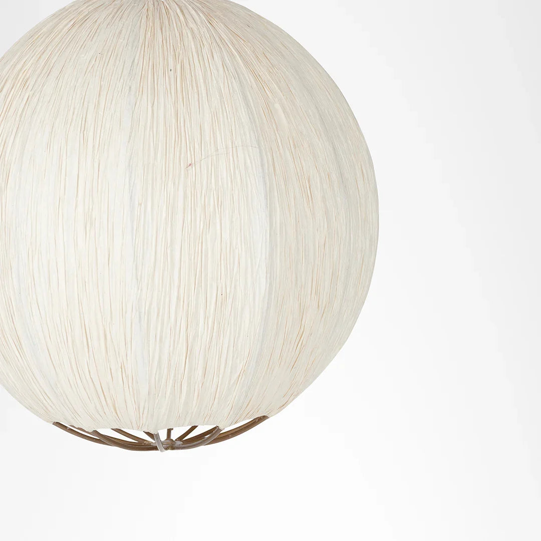Papyrus Cluster of 3 Pendant Lamps - Banana Fiber paper / Cocoon: Dia: 9’’ H: 20’’ Bloom: Dia: 9’’ H: 15’’ Orb: Dia: